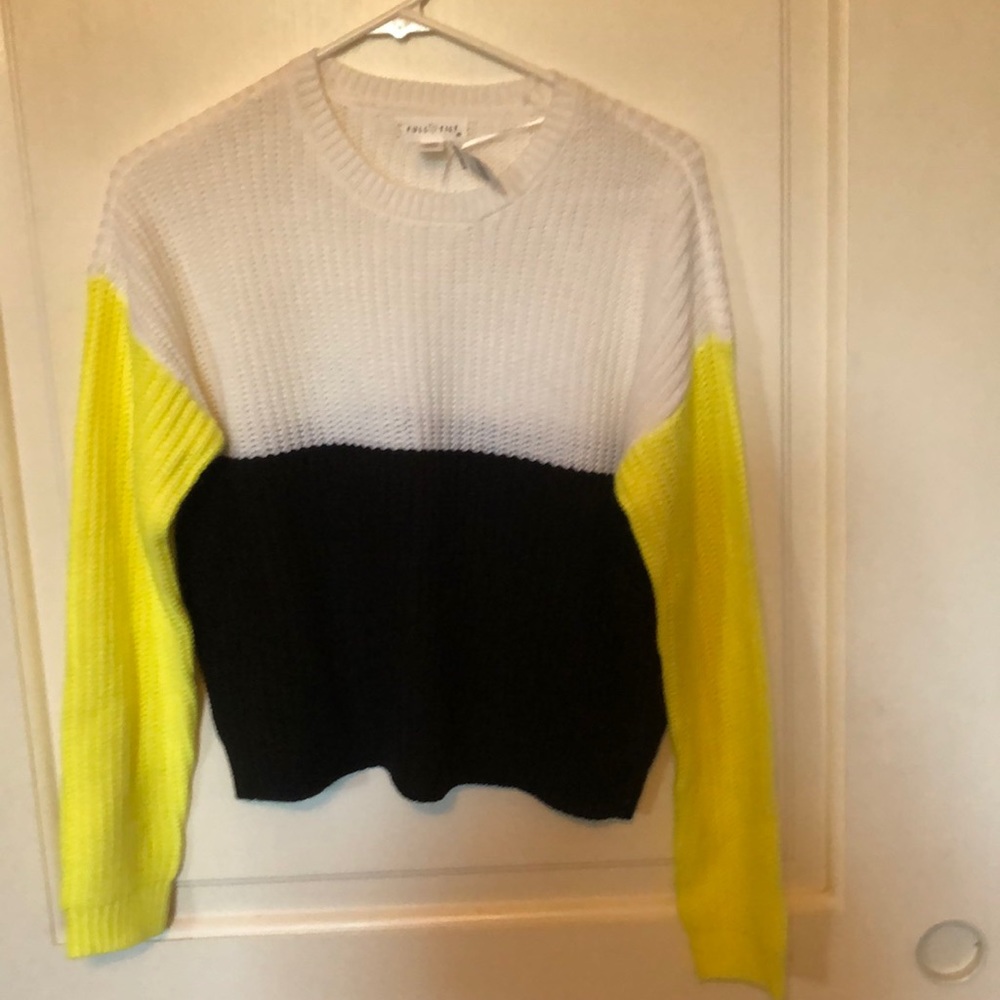 Knit color block sweater black white and yellow